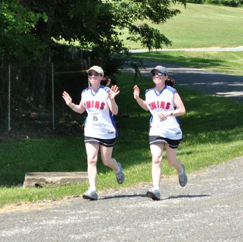 The twins running in the Faces of Valor USA 5K Run/Walk