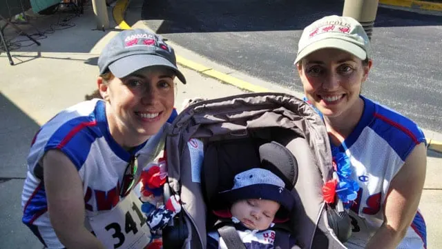 Faces Of Valor USA's youngest runner "Little Kirk" with Mom Megan and Aunt Jessica